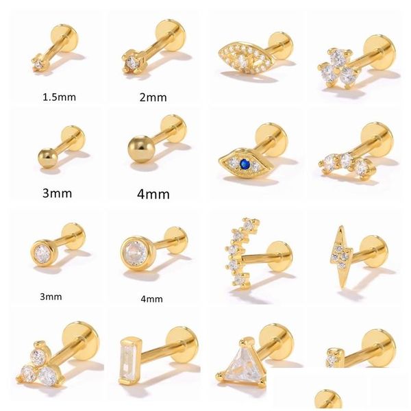 1PC MTI Taille Blanc Zircon Blue Eye Boucle d'oreille pour femmes Sterling Sier Piercing Stud Pendiente Plata Bijoux Drop Livraison Dhgarden Otkhd