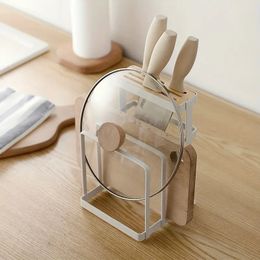 1 estante de almacenamiento multifuncional para herramientas de cocina con soporte para cuchillos, tabla de cortar, soporte para tapa de olla: organice sus utensilios de cocina y cubiertos sin esfuerzo