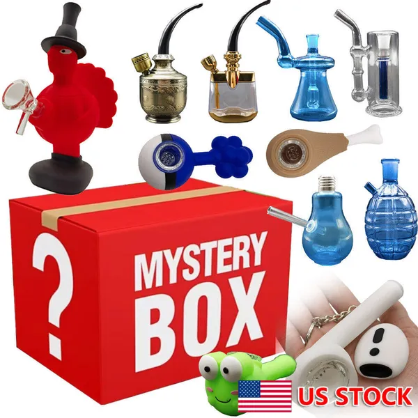 1 PC Mystery Box Fumar pipa de agua Silicona/vidrio Hookah Bong Tipes Barco aleatorio