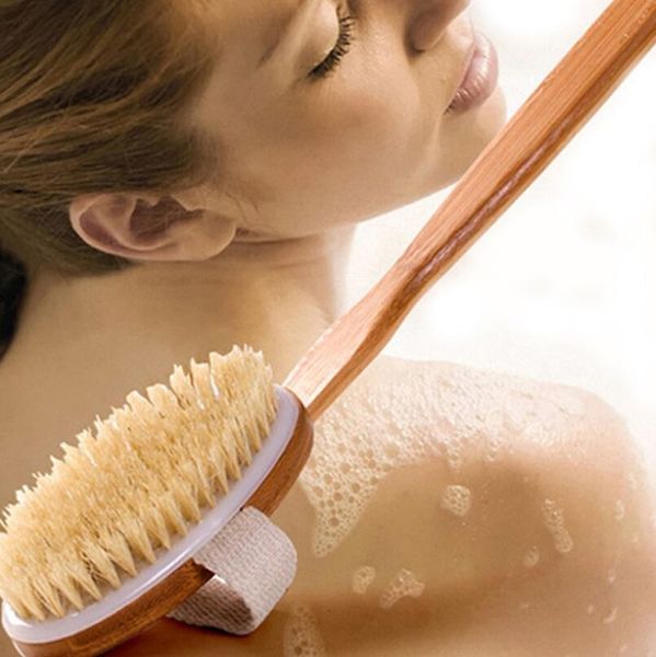 Livraison gratuite 1Pc poils de sanglier naturel brosse en bois à long manche masseur bain douche dos Spa corps brosse peau bain brosse salle de bain produits