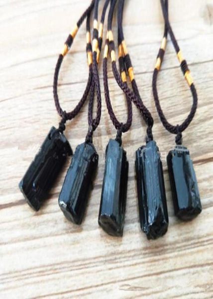 Colliers noirs en cristal naturel, 1 pièce, pilier Schorl, Tourmaline, pendentifs en pierre brute, bijoux à la mode, accessoires, cadeau QLY93881586640