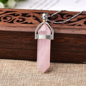 1pc Ornement minéral à cristal naturel Amethyst rose quartz cristal pointe cicatrisant pendentif couple collier de Noël cadeau