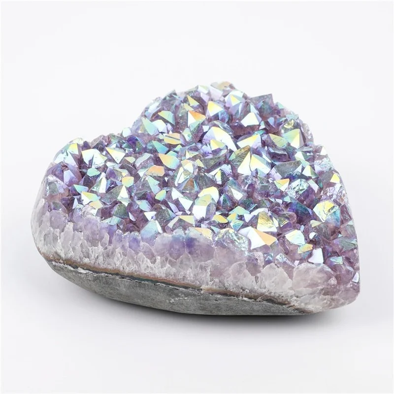 1PC Naturalne serce ametyst klaster okazu uzdrawianie energii kwarc Rainbow Aura Crystal Stone Gem Decor Home Dekor kolekcjonowany prezent