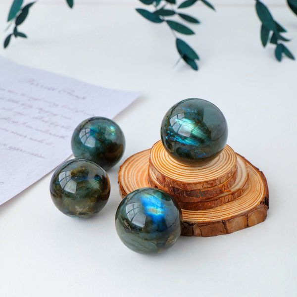 1pc Natural High Quality Blue Labradorite Sphère Stone Healing Energy Gem Bluelight Moonstone Ball Crystal décor Cadeaux