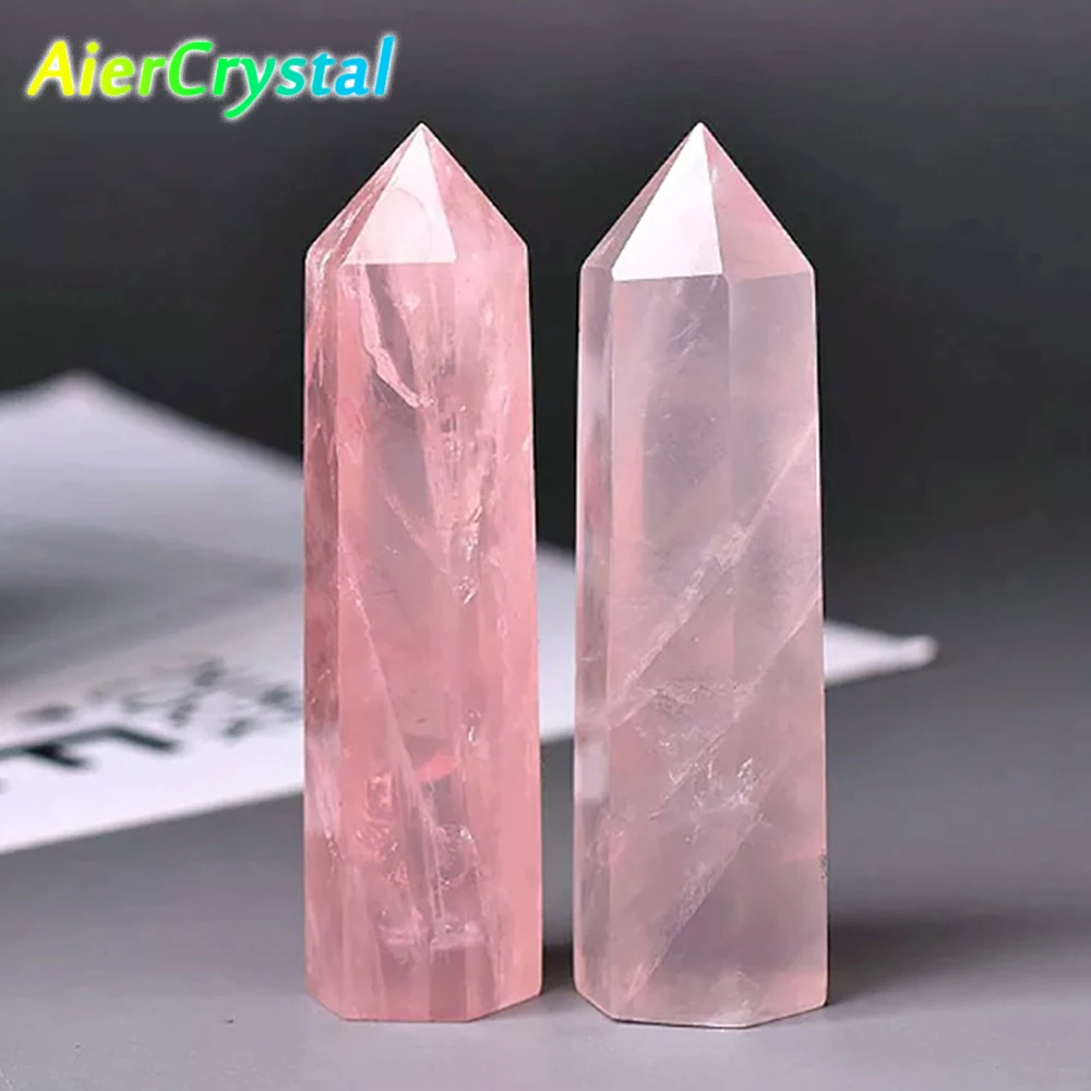 1PC Natural Rose Quartz Crystal Point Pink Crystal Column Polished Hexagonal Obelisk Room Decorative Arts and Crafts Ornaments