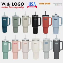 1 unid Nuevo Quencher H2.0 40 oz Vasos de acero inoxidable Tazas con tapa de mango de silicona y paja Tazas de automóvil de segunda generación Botellas de agua con aislamiento al vacío I1111