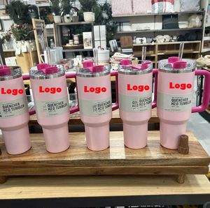 1 pc Nieuwe Quencher H2.0 40oz roestvrijstalen flamingo tumblers Cups met siliconengreep deksel en stro 2e generatie auto mokken vacuüm geïsoleerde waterflessen met logo