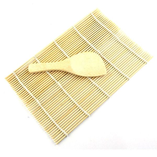 1Pc nouvelle vente Sushi roulant rouleau tapis bricolage fabricant bambou matériel et une pagaie de riz