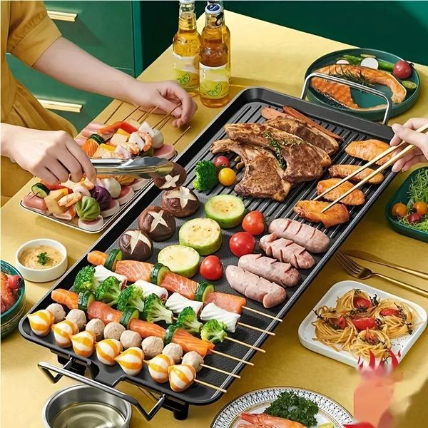 1pc gril électrique antiadhésif maison gril électrique extérieur, 5 commandes de température réglables, gril de fête barbecue portable pour la cuisson des crêpes, des steaks, de la viande,