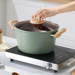 1 pc Pot de soupe en pierre médicale antiadhésive avec vapeur - cuisinière à induction à double oreille et poêle à gaz compatible