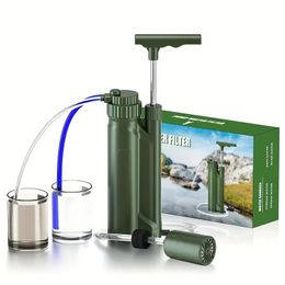 1 unidad de filtro de bomba de presión manual para acampar al aire libre, aventura, supervivencia, purificador de agua, filtro de agua multicapa, herramienta de supervivencia de emergencia portátil