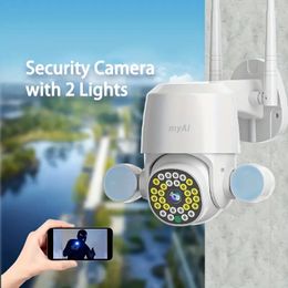 1pc, bewakingscamera voor buiten met 2 spots, 1080P HD WiFi 2.4G-camera voor thuisbeveiligingssysteem, PIR-bewegingsdetectie, tweerichtingsspraak, sirene-alarm, waterdicht