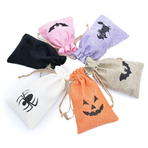 1PC fête fournitures Halloween bonbons lin sac citrouille emballage sac cordon poche noël cadeau sacs 10x15cm