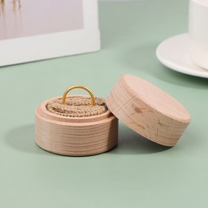 1pc Boîte à bague en bois ronde personnalisée Anneau de fiançailles de mariage Plat Boîte d'anneau de rangement en bois