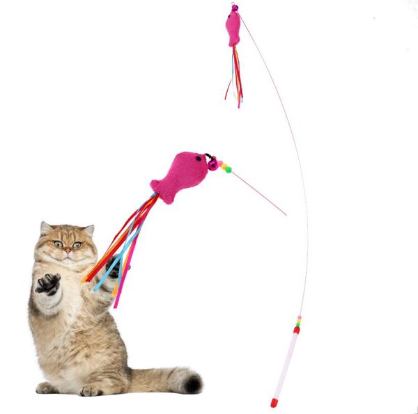 1PC Pet Cat Toy Stick Toys Fish Design Teaser Training Training Wand Stick Plastic Floss Toy pour chats chaton animaux de compagnie Produits Cat8425258