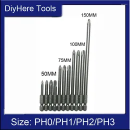 1 pieza PH0 PH1 PH2 PH3 punta de destornillador magnético Phillips 1/4 "vástago hexagonal S2 acero L50MM 75MM 100MM 150MM