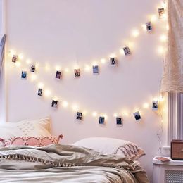 1pc, Foto Clip Light String 6.56ft, 20 Lichten Met 20 Clips Kerstverlichting Kerstverlichting Slaapkamer Muur Koperdraad Lichtsnoer