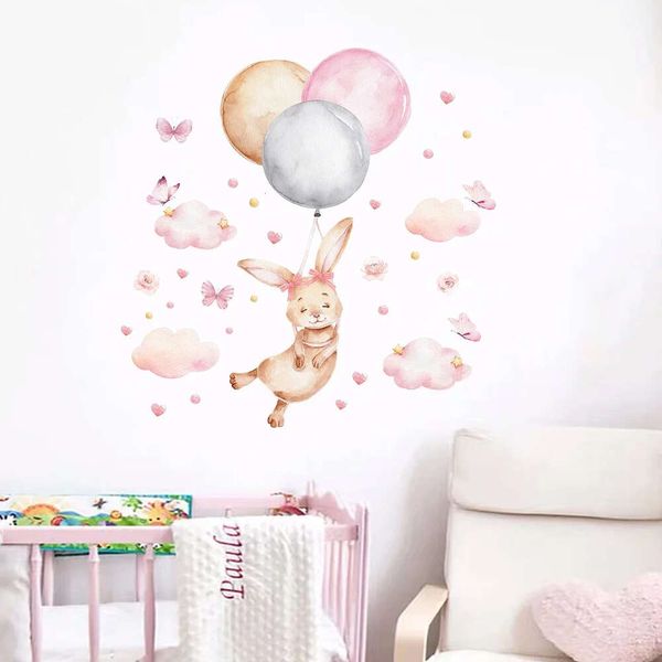 Autocollant mural rose en forme de lapin avec nœud en forme de cœur pour fille, 1 pièce, pour chambre d'enfants, salon, salle de classe, décoration de la maison, décor mural