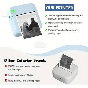 1 mini impresora de bolsillo portátil inalámbrica BT foto térmica para teléfono móvil IOS Android, impresión sin tinta regalo estudio notas etiqueta recibo