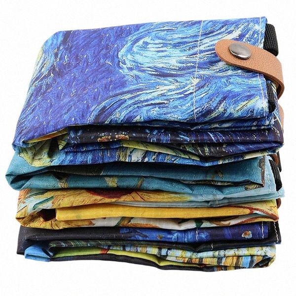 1PC Polyester Painting Van Gogh Print Tote Sacs Sac de boutique réutilisables pour épiceries Sacs d'épaule sac à domicile C8HX #