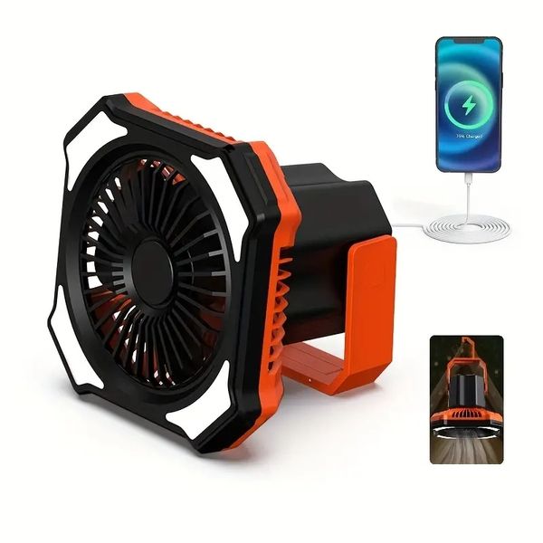 1 ventilateur portable avec télécommande, rechargeable, lumières LED, ventilateur de batterie rechargeable USB 4000 mAh pouvant être suspendu/debout, petit ventilateur à clip pour lit