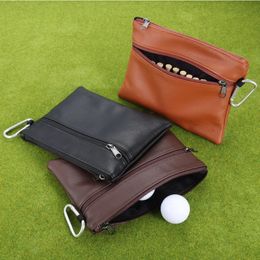 1 pk draagbare PU lederen golfbalzak Accessoires Accessoires Zipper Design golfballen/T -stukken Pocket opbergzakken met metalen gesp 240511