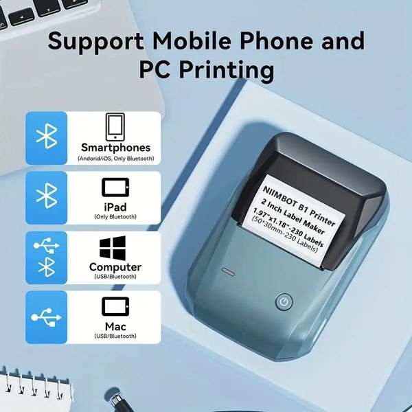 Imprimante d'étiquettes thermique portable 1 pc - 25-50 mm de large - Multifonction étanche - Parfait pour une utilisation professionnelle à domicile.