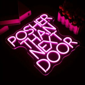 1pc Posher Than Next Door Pink Neon Sign, pour la décoration murale, CLUB Party Neon Light, Shop Home Bedroom Cave Atmosphere LED Neon Light, Tenture murale