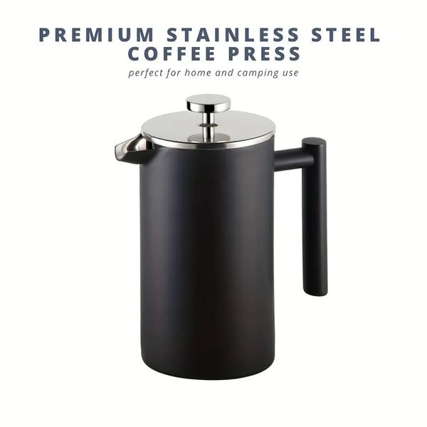 1 cafetière à piston de qualité supérieure, presse à café isolée en acier inoxydable de qualité 304, presse à café pour les voyages à domicile et le camping, petite presse à café