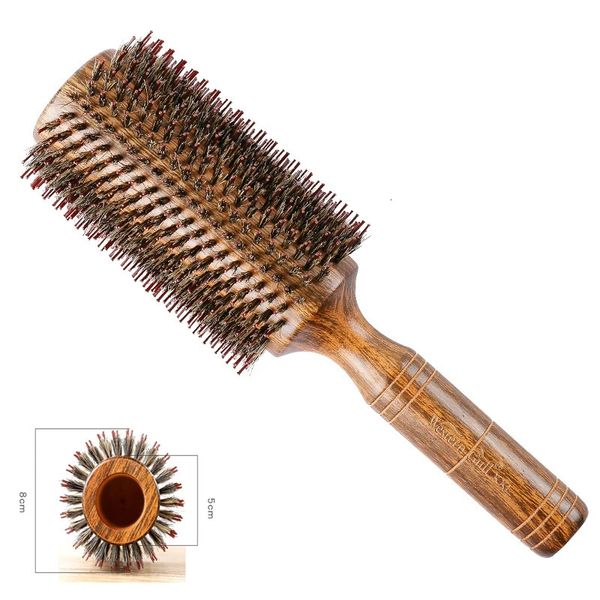 Brosse à cheveux professionnelle pour Salon de coiffure, peigne rond en poils de sanglier, brosse à friser, barbier, lissage, 1 pièce, 240116
