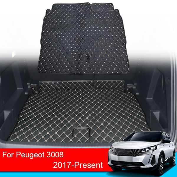 Esterilla trasera del maletero de coche de cuero PU, 1 unidad, para Peugeot 3008, 2017, presente, protector impermeable, forro de carga, bandeja, accesorios para suelo