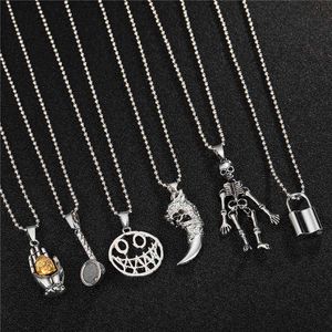 1pc punk hiphop headset lock skeleton hanger ketting voor mannen vrouwen vintage rock smile gezicht choker sleutelbeen ketting sieraden N141 G1206