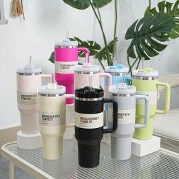 1pc de envío gratis en quemador H2.0 40OZ Tumblers de acero inoxidable con tapa de mango de silicona y paja Tazas de agua de automóvil de segunda generación al vacío Botellas de agua con logotipo