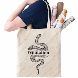 1pc "Reputati" Snake Patroon Tote Bag, Herbruikbare Winkeltassen, Opvouwbare Canvas Tote Bags kpop fans cadeau f0oT #