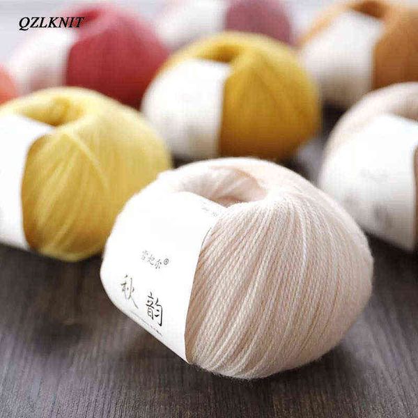 1PC QZLKNIT 50g / boule 75% fil de laine mérinos automne / hiver fil de laine doux moyen-fin bricolage tricoté à la main Crochet bébé vêtements fil Y211129