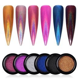 1PC Rainbow Laser Glitter 6 kleuren Chrome Pigment Powder met katoenen stok wrijven op s Design voor Nail Art