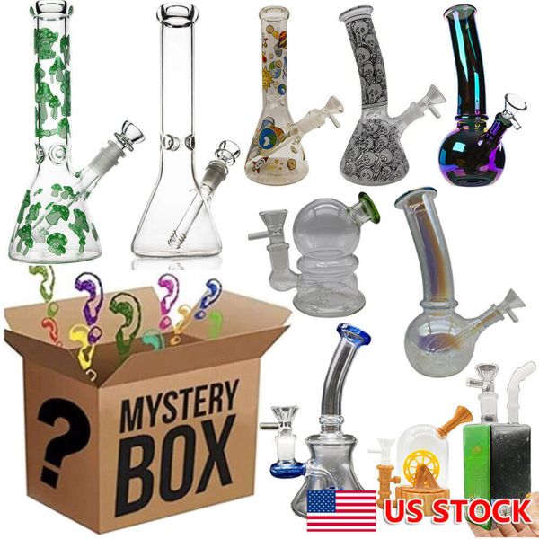 1pc Boîte à aveugle aléatoire Verre épais Bong Bong Pipe d'eau à eau fumant Bong Bong + bol