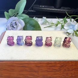 1pc aléatoire Natural Rainbow Fluorite Lucky Cat Carvings Crystal Healing Stone Craft Figurine Home Room Decor Bijoux Accessoire