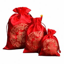 1pc Rode Zijde Fu Tas Chinese Lucky Bags Sieraden Trekkoord Zakje Snoep Geschenkzakjes Geschenkverpakkingen voor Nieuwjaar Bruiloft L0wA #