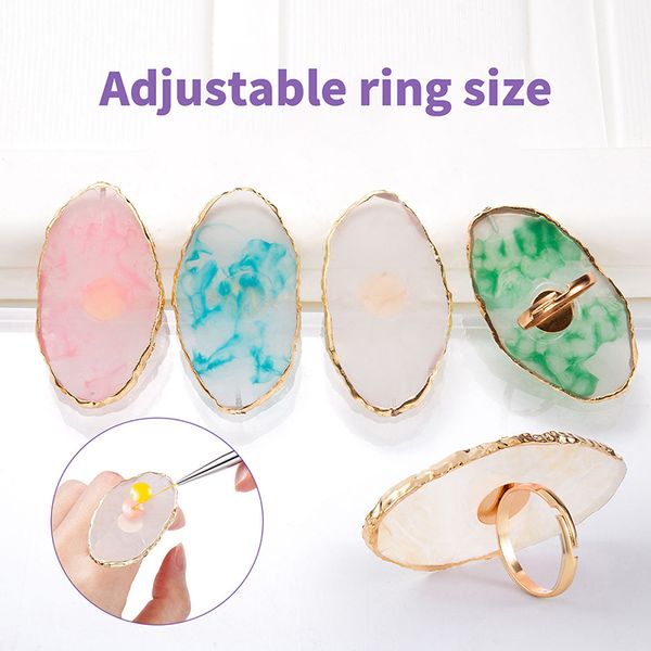 1PC Resin Stone Nail Art Art Ring Finger False Nails Conseils Dessin Couleur mélange Affichage Fille FIY MANICURE GEL POLON