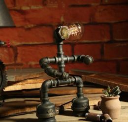 1 st retro -stijl steampunk -lamp, industriële waterpijp robot creatieve bureaulamp, bedlamp, balk coffeeshop retro tafellamp