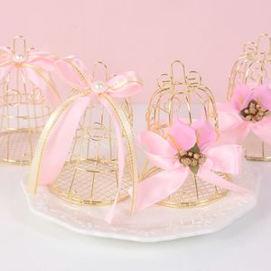 1PC Retro Wedding Mini Gold Candy Boîte en filet d'oiseau à oiseaux Cage Bolles de chocolat Baby Shower Favoris Birthday Mariage Party Supplies