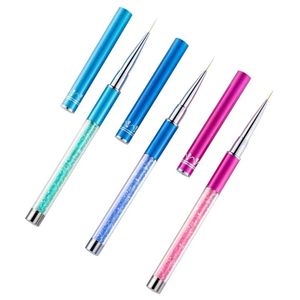 1Pc Strass Handvat Nail Art Acryl UV Gel Extension Brush Grids Bloem DIY Ontwerp Tekening Liner Pen Manicure Tool