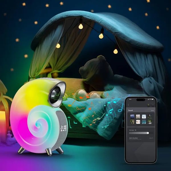 1pc Rhythm RGB Light LED Atmósfera Lámpara De Despertador, Con Altavoz Inalámbrico Reloj Despertador Amanecer, Control De Aplicación De Sincronización De Música Luz Que Cambia De Color