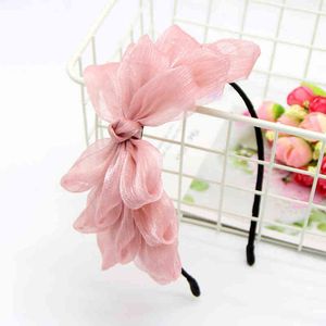 1pc lint grote boog bloemen glanzend haarband vrouwen haaraccessoires haarhoep zwart roze meisjes bloem kant boog hoofdband Y220301