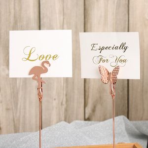 1 pc romantische vlindervorm foto's clips flamingo patroon klemmen standaard place card papieren klem bruiloft benodigdheden bureaubladdecor