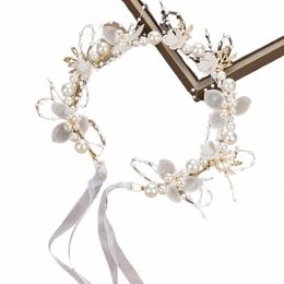 1pc Bandon de mariée florale romantique décorée de fausses perles de mariage bandeau de mariage prince fête d'anniversaire de fête C570 #
