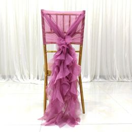 1pc Romantic Wedding Decor Chair Cover Sash Sheer Bow avec Ruffles Milk Yarn 240513