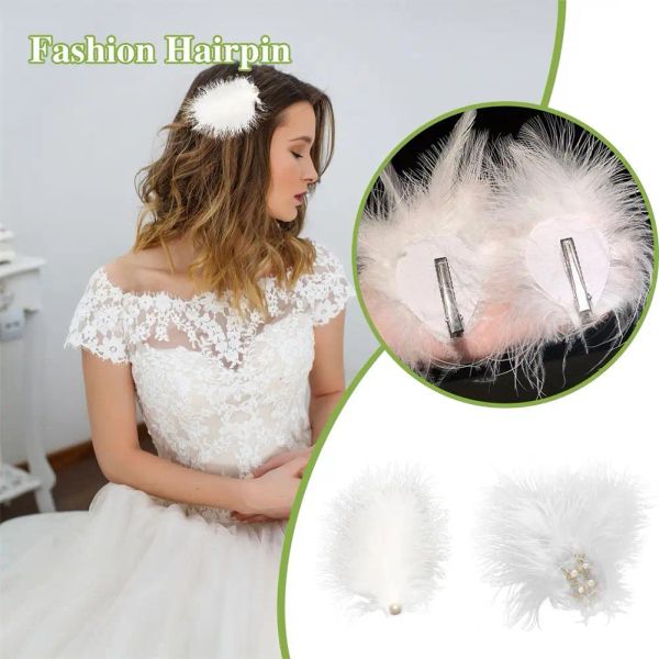 1pc Romantic White Feather Barrettes Centralo para el cabello Elegante accesorio de cabello Boda Danza interpreta Pins Pins Sweet Headwear