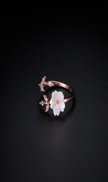1 pièce de fleurs de Sakura en or Rose, Branches de Zircon, fleurs de coquillage, anneau ouvert, charmante fleur de cerisier, anneaux réglables pour femmes, bijoux 039s5336280